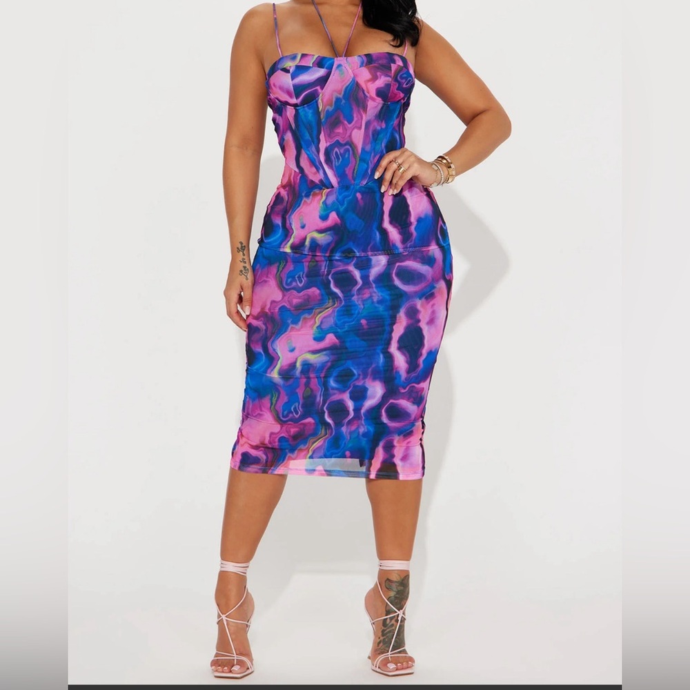 Fashion Nova Corset Midi Dress - Pink/combo